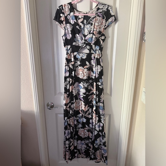Cotton Candy Black and Pink Floral Maxi Dress - Picture 1 of 7